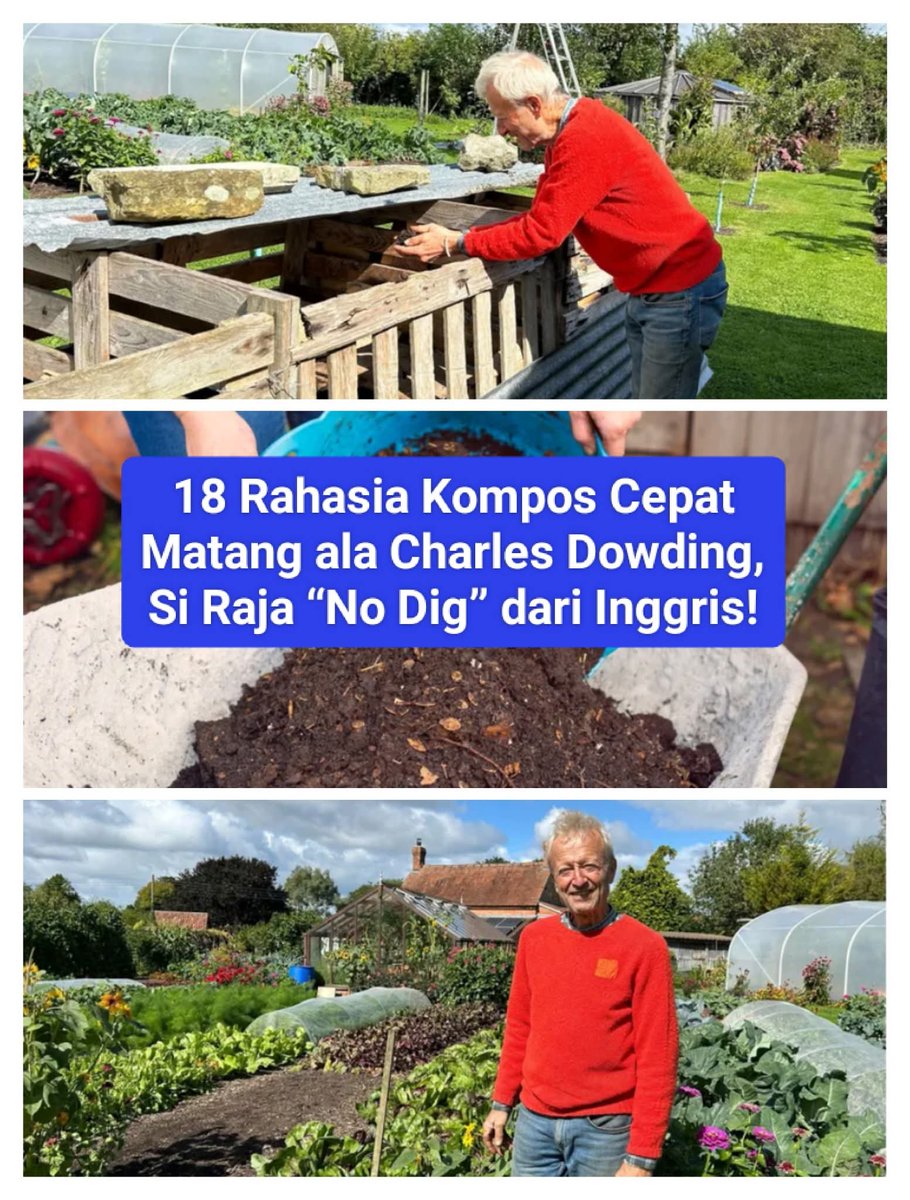 Charles Dowding, seorang tokoh terkenal dunia dalam metode bertani “No Dig” atau tanpa olah tanah. Ia berasal dari Inggris dan dikenal sebagai maestro dalam pembuatan kompos cepat matang secara alami tanpa bahan kimia.
Charles Dowding menggunakan metode No Dig yang menjaga