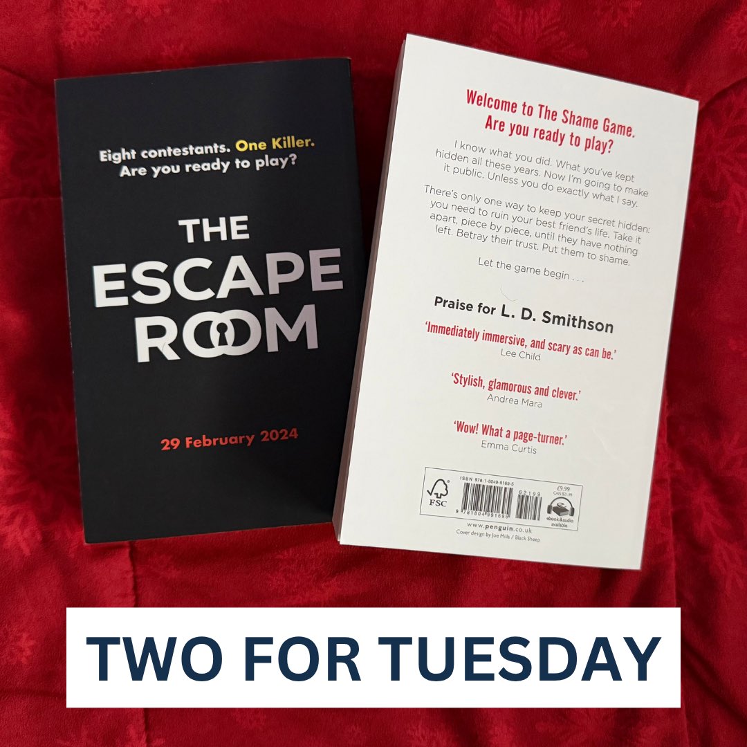 📚TWO FOR TUESDAY📚

This weeks #TwoForTuesday celebrates these two stunning books by <a href="/LeonaDeakin1/">L.D.Smithson - THE ESCAPE ROOM</a>

I loved #TheEscapeRoom and have been looking forward to upcoming release #TheShameGame ever since😍

Have you done an Escape Room? I think this book put me off for life!🤣