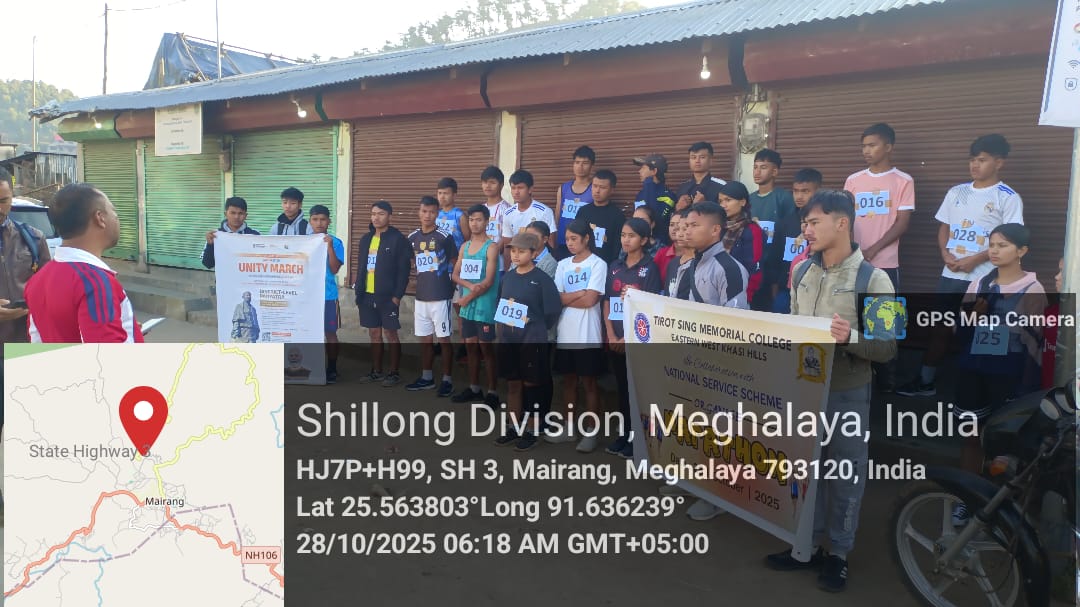 TSMCMairang's tweet photo. Tirot Sing Memorial College, Mairang today the 28/10/2025  organised a Marathon to commemorate 150th birth anniversary of Sardar Vallabhbhai, a pre-event activities - Nasha Mukt Pledge was taken before the run #SARDAR@150.
@_NSSIndia
@nss_rdguwahati
@CellNehu
@mybharatgov https://t.co/pjXiNZM3QE