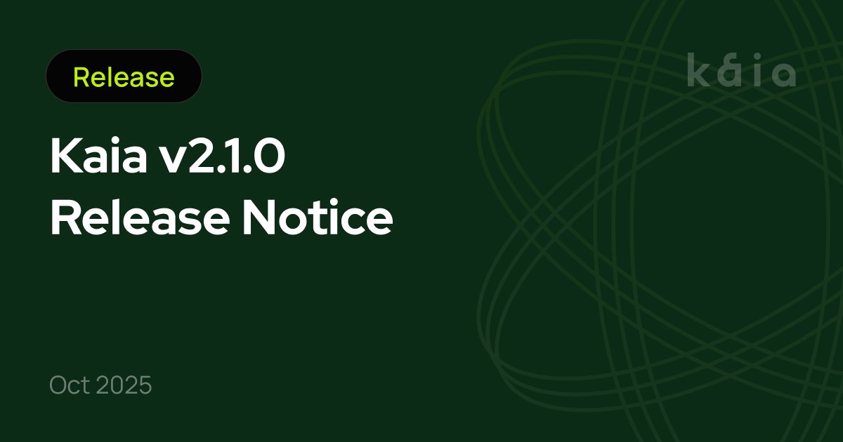 BuildonKaia's tweet image. Kaia v2.1.0 is live!

A focused upgrade bringing MEV Auction (KIP-249) support, API/storage improvements, and no hardfork required.

Here’s what it includes ⤵️

MEV Auction for CNs
 • v2.1.0 accepts BidTx
 • External Auctioneer connects via websocket (auction namespace) to