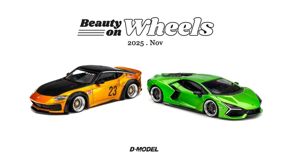 tamtamsagami's tweet image. ミニカー店頭予約開始🚗💨💨💨

#Dmodel
11月以降発売予定
Nissan Z LB★NATION WORKS オレンジ
Lamborghini Revuelto ヴェルデセルヴァンス
各￥6600税込
締切：11/5（水）

ご来店お待ちしてます！
#タムタム相模原店😃