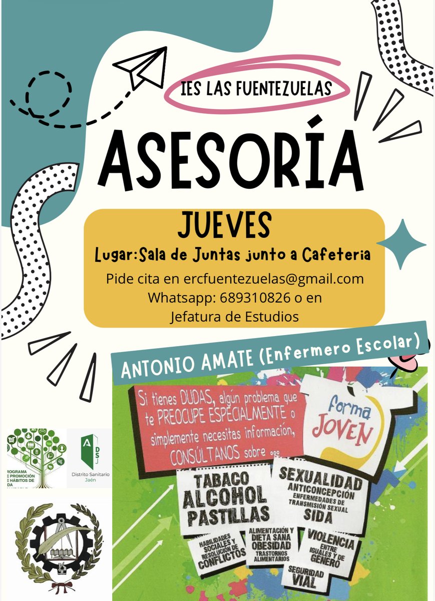 🩺 ¡Buenas noticias!

Pensando en tu bienestar, ahora contamos con un 𝗲𝗻𝗳𝗲𝗿𝗺𝗲𝗿𝗼 disponible para todo el alumnado.

Si te sientes mal, necesitas orientación sobre salud o tienes cualquier urgencia, no dudes en acudir.

Tu salud también forma parte de tu aprendizaje.☀️