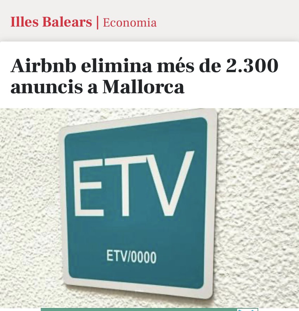 🗞️ Bon dia! 

Seguim amb la nostra fulla de ruta i complim amb la paraula donada.

El <a href="/ConselldeMca/">Consell de Mallorca</a> ha aconseguit que la plataforma <a href="/Airbnb/">Airbnb</a> elimini més de 2.300 anuncis irregulars a Mallorca, sense registre, una acció clau contra el turisme il·legal.

🔗 dbalears.cat/balears/econom…