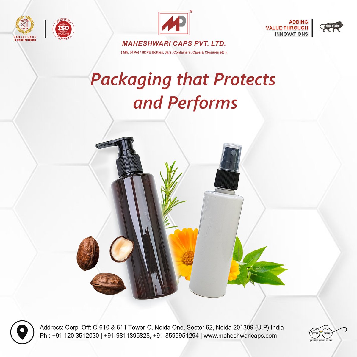 maheshwaricap's tweet image. Smart. Secure. Sustainable. 🌿
At Maheshwari Caps Pvt. Ltd., we design packaging that protects your product and performs with perfection. 💫
#PackagingThatPerforms #MaheshwariCaps #PETBottles #HDPEJars #MakeInIndia #InnovationInPackaging
