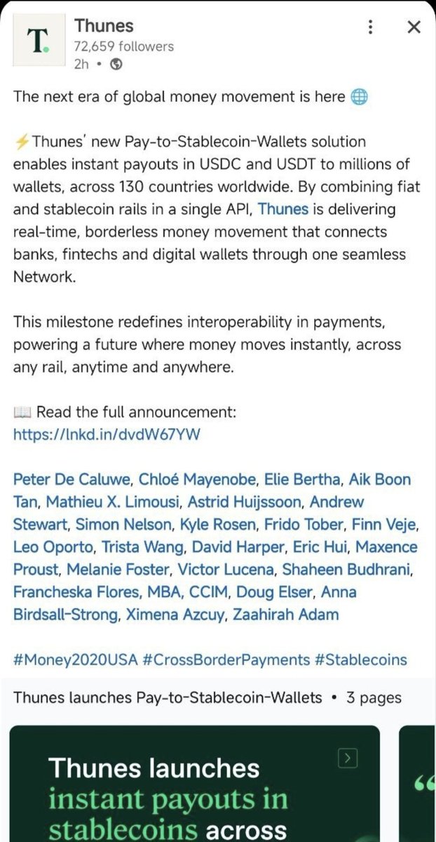 ELADENTBOY's tweet image. 1/6 🧵 THREAD: Look closely at these 2 images. 👇

In the first, Tunz (ex @dentcoin ) appears alongside DT One, a global leader in telco infrastructure across 160+ countries.
In the second, Thunes introduces its new API for stablecoin payouts in 130+ countries.
Put together = a…