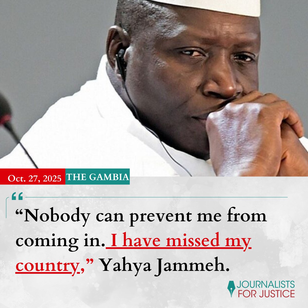 “By the will of the Almighty, I will come back in November 2025 and stay peacefully in my motherland,” said #YahyaJammeh in a 13-minute speech relayed via WhatsApp, nearly 9 years after his exile in 2016. 

theafricareport.com/396289/the-gam… 

<a href="/TheAfricaReport/">The Africa Report</a> <a href="/wavegambia/">Women's Association 4 Women & Victims' Empowerment</a> <a href="/SoloSandengFoun/">Solo Sandeng Foundation.</a>