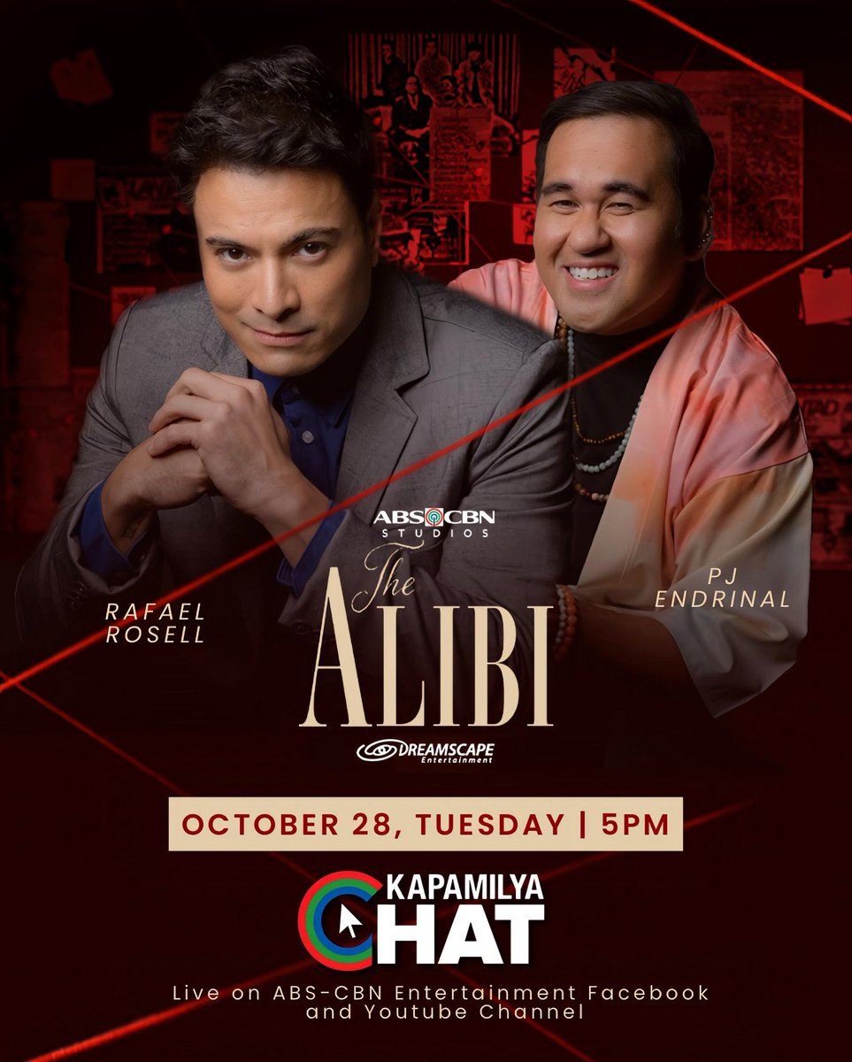 DreamscapePH (@dreamscapeph) on Twitter photo We are bringing your excitement to life! π€© Join the cast of #TheAlibi β Rafael Rosell and PJ Endrinal today, October 28 on Kapamilya Chat find out what alibi theyβll share! 
#TheAlibi premiering this November 7 on Prime We are bringing your excitement to life! π€© Join the cast of #TheAlibi β Rafael Rosell and PJ Endrinal today, October 28 on Kapamilya Chat find out what alibi theyβll share! 
#TheAlibi premiering this November 7 on Prime