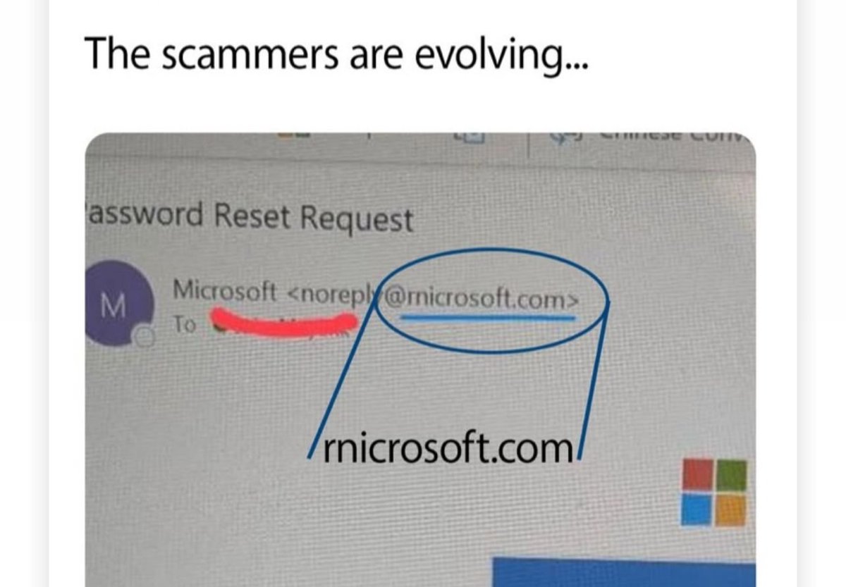 deepakshenoy's tweet image. Got this on whatsapp but be very careful folks. DO NOT RESET YOUR PASSWORD because of mails that even look authentic. 

Here, they use a domain called rnicrosoft - the &quot;rn&quot; in the beginning looks like &quot;m&quot;. Please be aware!