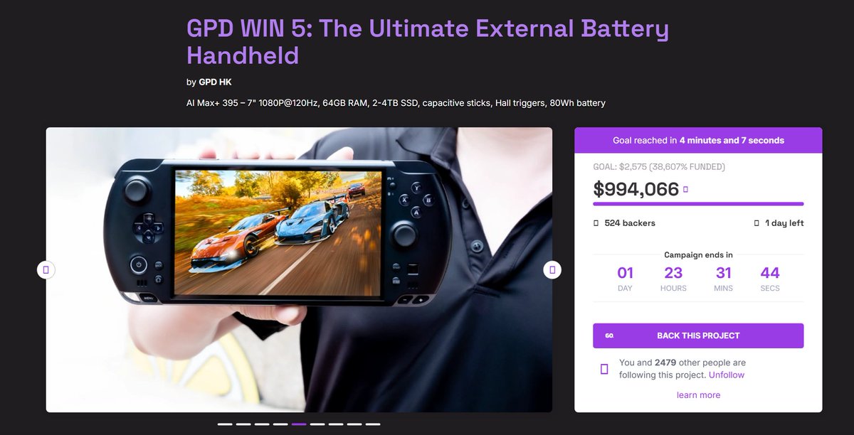 Less than 48 hours! 
A handheld gaming console that surpasses RTX 4060 performance--GPD Win5

🗓️Shipping date is on track.

🛒indiegogo.com/projects/gpd-w…