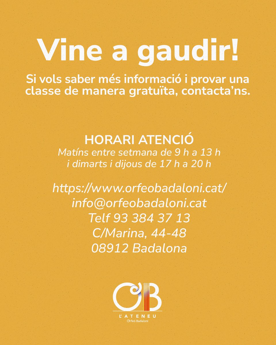 orfeobadaloni's tweet photo. 🌿 Vols desconnectar, cuidar el cos i trobar equilibri? A l’Orfeó Badaloní t’esperem amb les classes de Ioga Hatha

📅 Dijous de 19:30 a 20:30
💸 30 € al mes
📍 A Badalona

#IogaHatha #OrfeóBadaloní #Benestar #ActivitatsBadalona #Equilibri #SalutIntegral #Badalona #Mindfulness https://t.co/2STjbxc3Wa