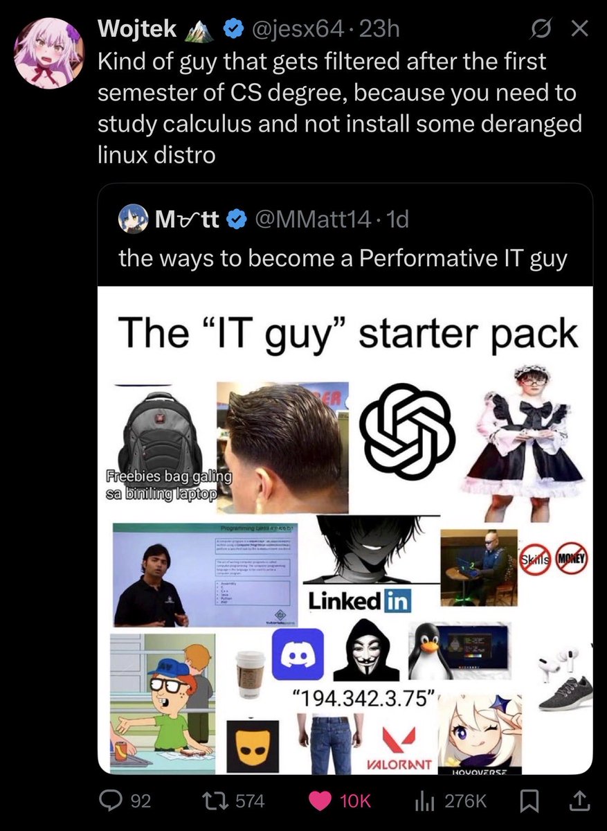 tenobrus's tweet image. one of my biggest college blackpills was when i asked this guy who was super active in a c++ standards discord and always raising his hand in class to talk about esoteric language features to join our group project and then he wrote almost zero fuckin code the entire semester