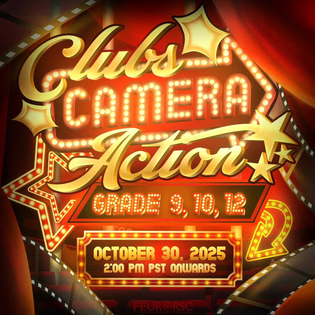 feurrsc's tweet photo. Ladies and Gentlemen, we proudly present Clubs, Camera, Action 2025! 🎞️

The moment you've been waiting for! For grade levels 7, 8, 11, the show starts this October 29, 2025, at exactly 2 PM PST onwards. However on October 30, 2025, at 2 PM PST, https://t.co/p7l3SejzUt
