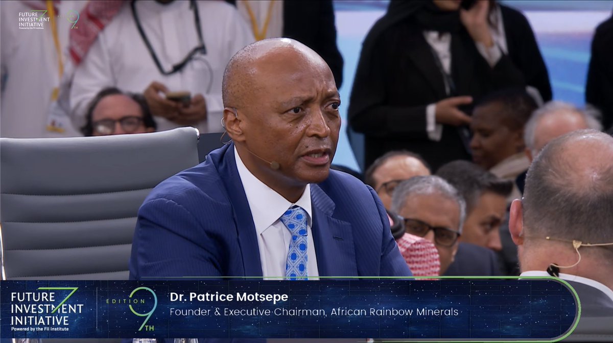 FIIKSA's tweet image. 🟢LIVE from #FII9: &quot;In difficult times, the world falls back on gold, but we must #diversify. Africa remains one of the most exciting places to #invest,&quot; shares Dr. Patrice Motsepe, Founder &amp;amp; Executive Chairman of African Rainbow Minerals.
Tune in: bit.ly/FII9_DAY1