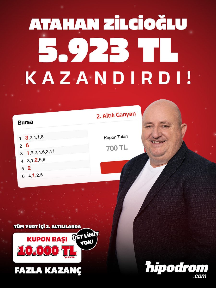 💥🎁 Uzman yazarlarımız Oktay Ohcak (<a href="/oktayohcak/">Oktay Ohcak</a>) Gökhan Ormancı (<a href="/01goko/">Gökhan Ormancı</a>) Rıza Alan (<a href="/rza62_/">RIZA ALAN</a>) ve Atahan Zilcioğlu (<a href="/Atahanzilcioglu/">Atahan Zilcioglu</a>) 27 Ekim Pazartesi Bursa yarış programında 2. altılı ganyanda altılı kampanyamızla birlikte üyelerimize 5.423 TL yerine 5.923 TL kazandırdı.