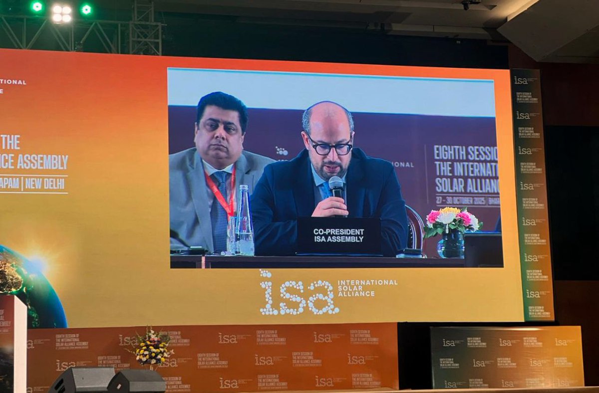 FranceinIndia's tweet photo. Benoît Faraco, 🇫🇷Special Climate Envoy, co-chaired 8th @isolaralliance Assembly with Min @JoshiPralhad.

In the run-up to #COP30, talks focused on accelerating solar deployment, reflecting ISA’s shift from ambition to action through catalytic finance, skills upgrade &amp; innovation. https://t.co/XyNSEtRKUr