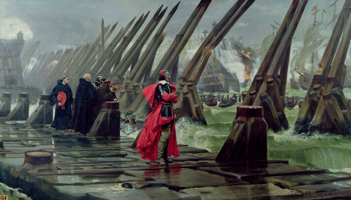 28 octobre 1628 : La Rochelle, place forte protestante, capitule face aux troupes royales commandées par le cardinal de Richelieu. Peinture d'Henri-Paul Motte, 1881.
