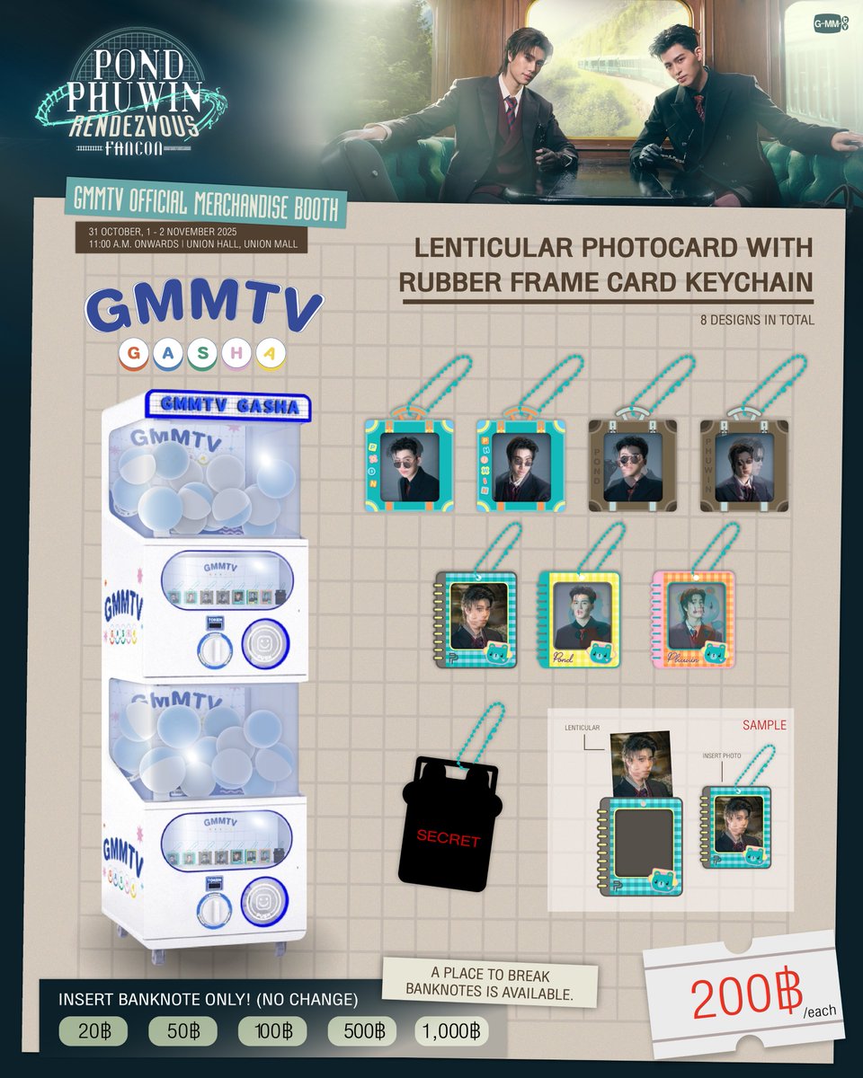 GmmtvShop's tweet image. แวะมาสนุกกับ GMMTV GASHA ในงาน POND PHUWIN RENDEZVOUS FANCON กันได้นะคะ
Come and have fun with GMMTV GASHA at POND PHUWIN RENDEZVOUS FANCON!
GMMTV OFFICIAL MERCHANDISE BOOTH
31 OCTOBER, 1 - 2 NOVEMBER 2025
11:00 AM onwards
UNION HALL, UNION MALL
#PondPhuwinFancon
#GMMTV