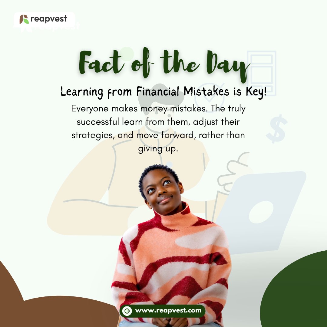 reapvest's tweet photo. 💡 Fact of the Day:
We’ve all made money mistakes, spent when we shouldn’t have, saved too late, or missed an opportunity.
Every setback can become a stepping stone if you choose to learn, adjust, and keep going.
#reapvest #financialwisdom #smartchoices #financialfreedom https://t.co/WUCjEfwCbk