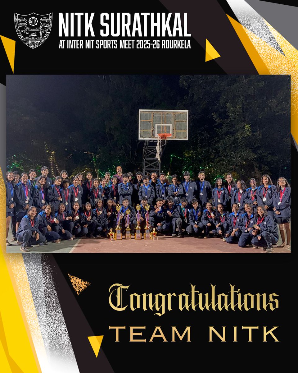 surathkal_nitk's tweet image. 🏆 NITK Surathkal Secures Top Honors at #InterNIT2025!  
Held at NIT Rourkela from Oct 24–26, our teams competed in Kho-Kho, Swimming &amp;amp; Volleyball across men’s and women’s categories—bringing home medals and pride!  
#NITKSurathkal  #SportsMeet @EduMinOfIndia @YASMinistry