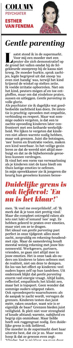 Mijn column gister in de Telegraaf over gentle parenting, hier full tekst 👇