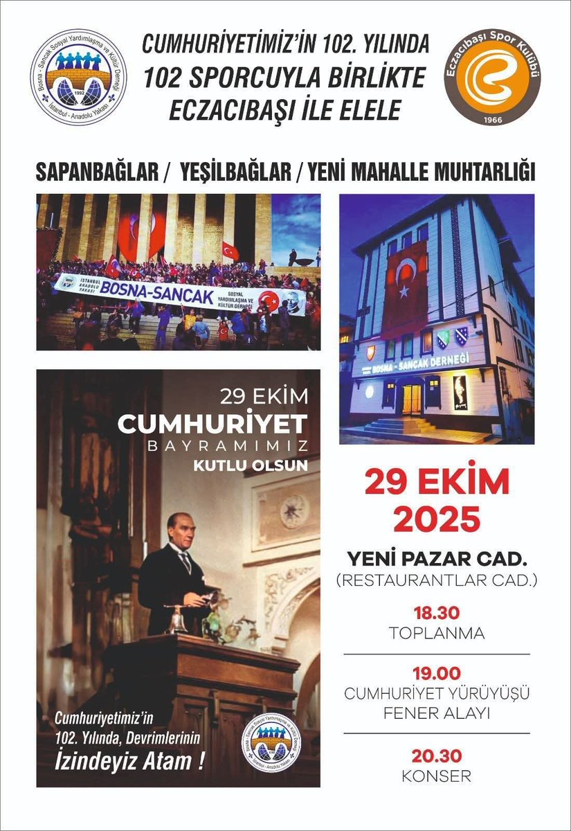 ANADOLU YAKASI BOSNA SANCAK DERNEĞİMİZ'DEN
CUMHURİYETİMİZİN 102.YILINA ARMAĞAN...
📍102. YILIMIZDA
📍102  SPORCU GENCİMİZLE EL ELE🇹🇷🇹🇷🇹🇷
#EczacıbaşıSporKulübü
#AnadoluYakasıBosnaSancakDerneği