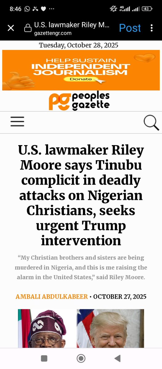 Unclechike1's tweet photo. BREAKING:

US Lawmaker Riley Moore says Nigerian President, Ahmed Tinubu is complicit in the massacre of Nigerian Christians. https://t.co/XqO1pP1yR0