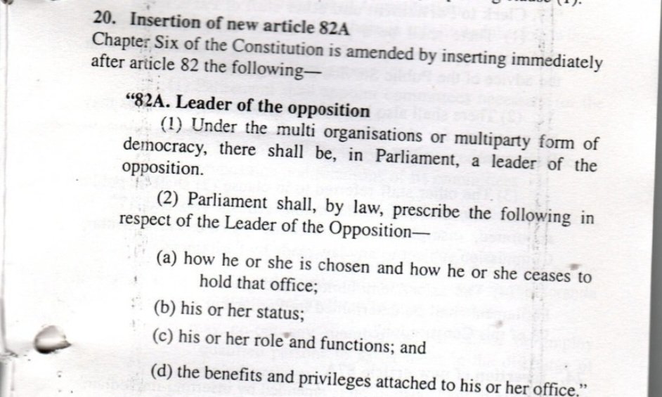 I seem to believe that Mpuuga's issue is also a legal one. The Constitution requires that the privilleges &amp; benefits of LOP be set out in law. This necessitated the Amendment of the Parliamentary Pensions Act to provide for his Kasimo for Parliment to include it in its budeget.