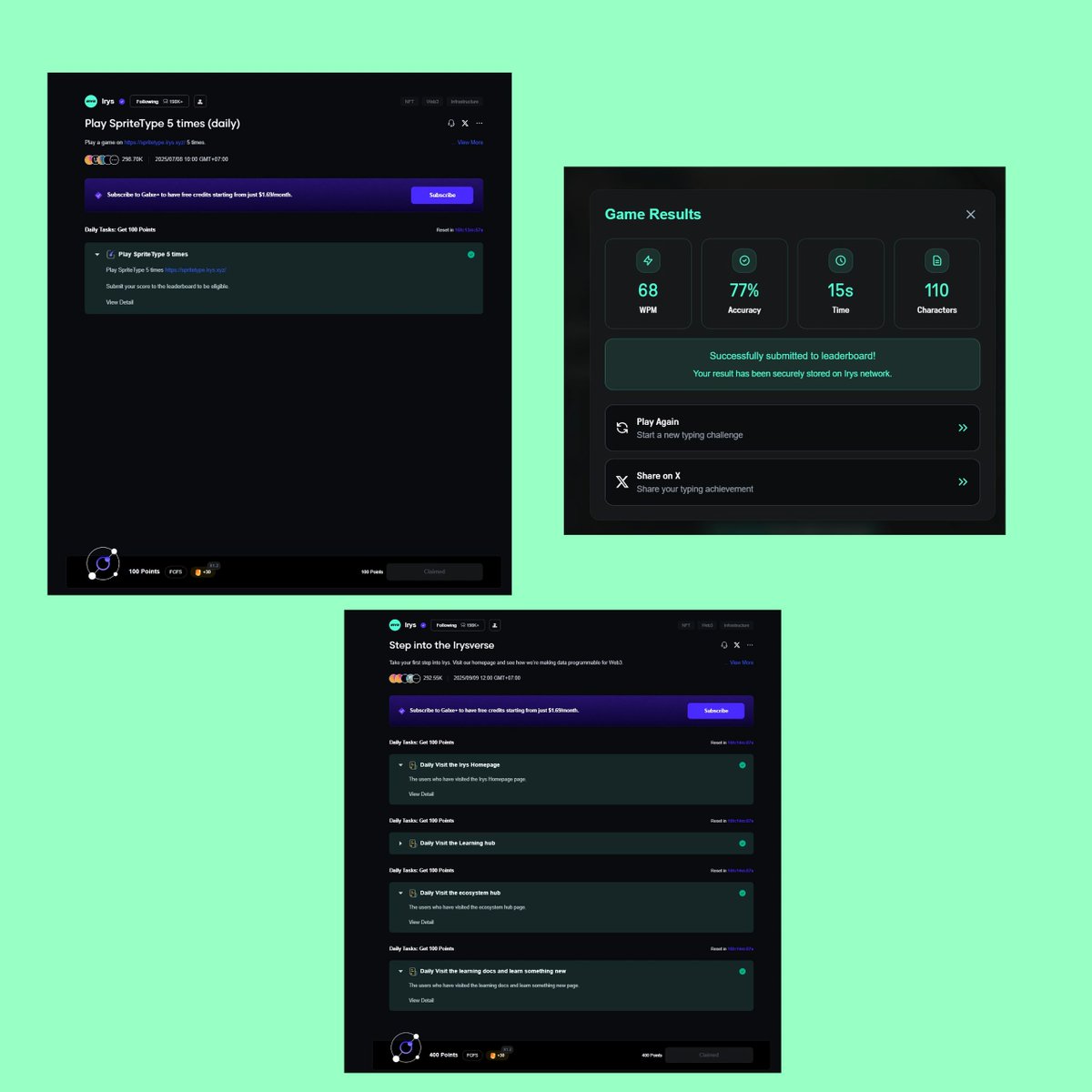 ramsprt (Ø,G)🧙.ink | HUDL (@rams_pratama) on Twitter photo Day 38 Still Consistent : Complete Daily Galxe <a href="/irys_xyz/">Irys (✧ᴗ✧)</a> task Spritetype + Step into the Irysverse
Stay Hirys (✧ᴗ✧)
x.com/rams_pratama/s… Day 38 Still Consistent : Complete Daily Galxe <a href="/irys_xyz/">Irys (✧ᴗ✧)</a> task Spritetype + Step into the Irysverse
Stay Hirys (✧ᴗ✧)
x.com/rams_pratama/s…