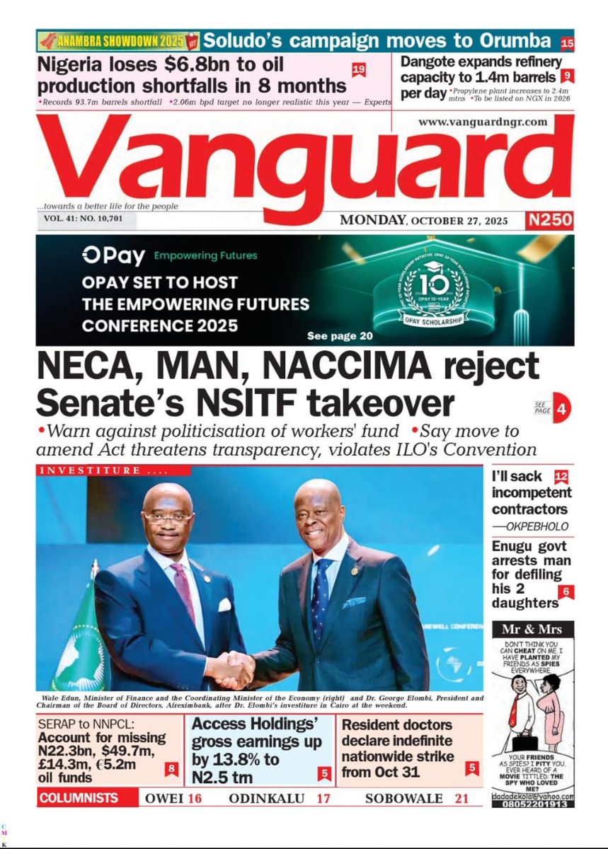 ⚠️ BREAKING: The Organised Private Sector of Nigeria (OPSN) is raising serious concerns over proposed changes to the Nigeria Social Insurance Trust Fund (NSITF) Act. They argue that the amendments would weaken governance, reduce employer &amp; worker representation, and open the door