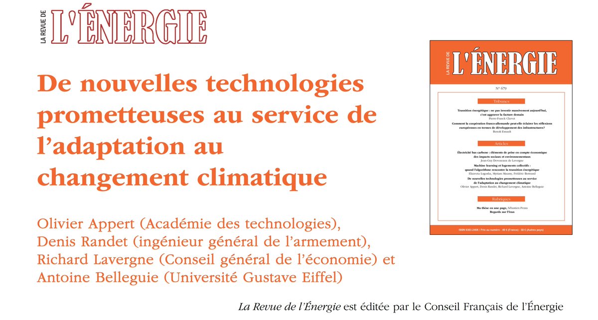 De nouvelles #technologies prometteuses au service de l’#adaptation au #changement #climatique, par O. Appert, D. Randet, R. Lavergne, A. Belleguie <a href="/AssoANRT/">AssoANRT</a>. L'article souligne les interdépendances sectorielles et les leviers d’une #résilience systémique. bit.ly/4lKEdsS