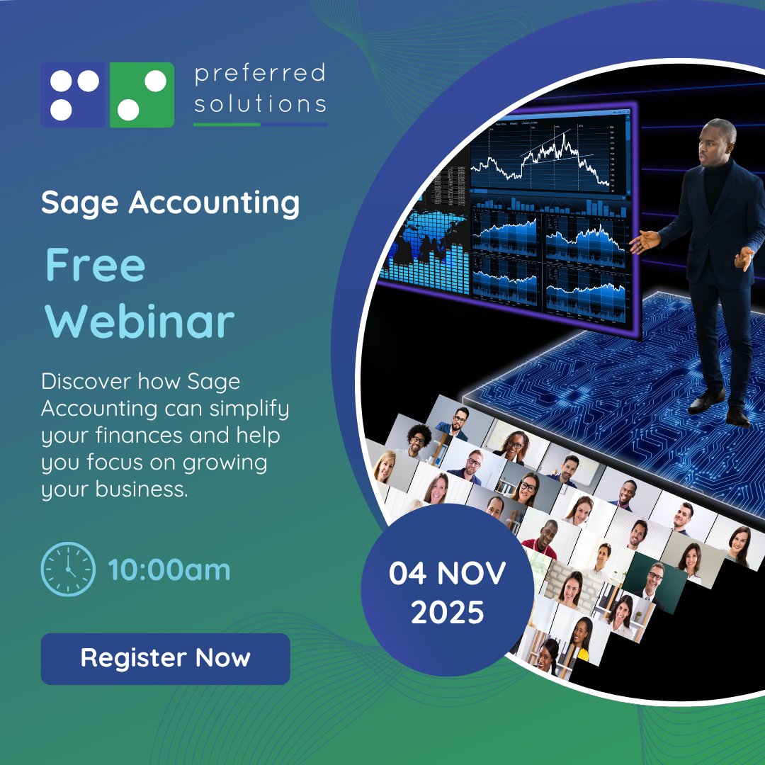 prefsolutions's tweet image. FREEWEBINAR | Tired of chasing invoices? See how Sage Accounting simplifies finances for small businesses. Automate tasks, stay SARS compliant &amp;amp; manage on the go! Date: 4 November 2025 | Time: 10h00. Register: zurl.co/EapRC  #SageAccounting #SmallBusiness #Webinar