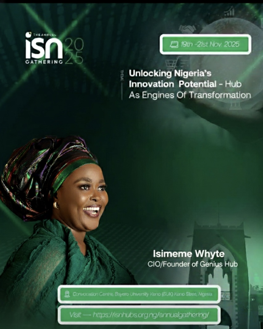 IsimemeWhyte's tweet photo. I'm excited to announce I’ll be at The Annual ISN Gathering 2025 in Kano! 🚀 The future of Nigeria’s economy depends on turning innovation hubs into engines of transformation. Join me Nov 19-21 as we unlock Nigeria's true potential. More  #ISNGathering2025 #GeniusHub https://t.co/uPudOrPVvK