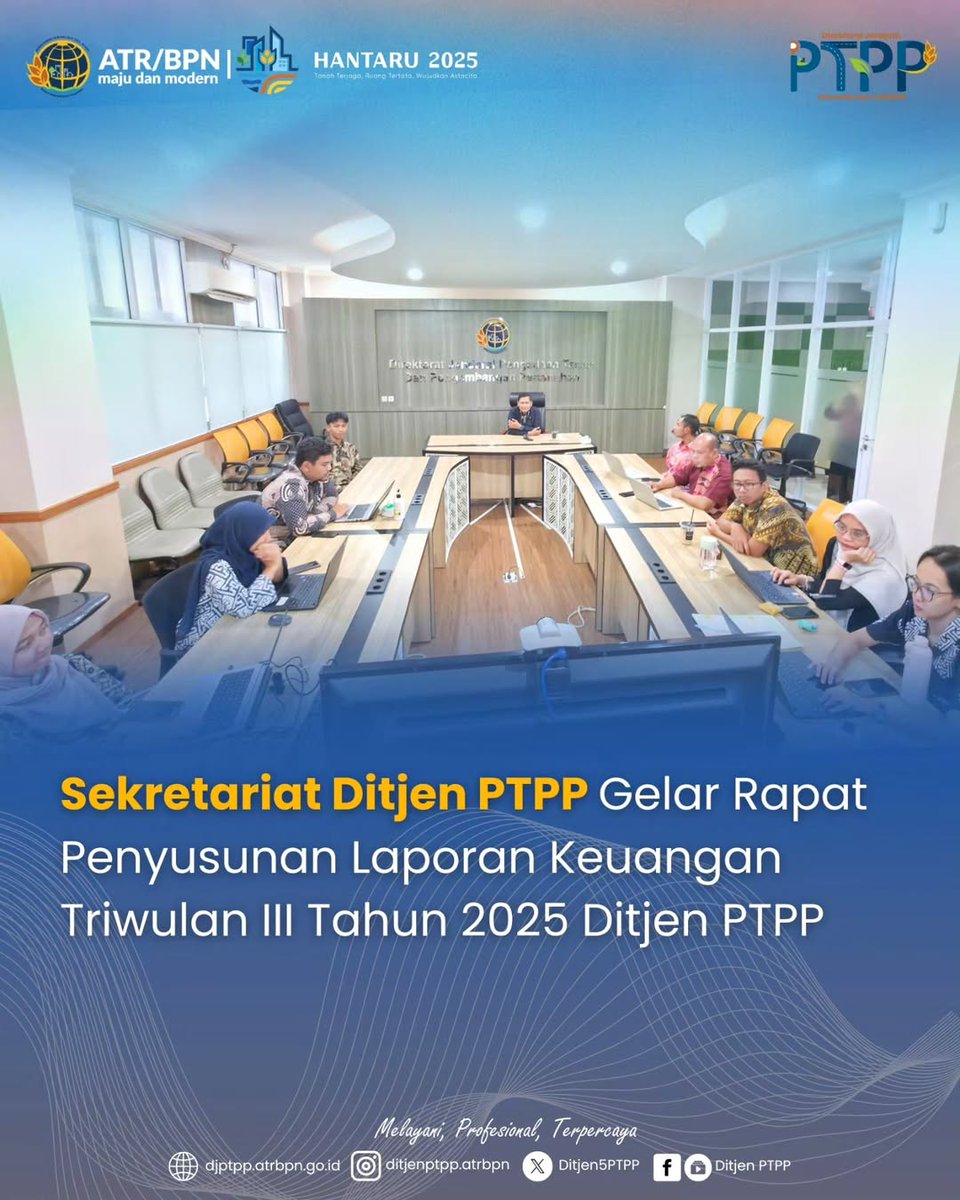 KANTAHKABKUDUS's tweet photo. Jakarta - Direktorat Jenderal Pengadaan Tanah dan Pengembangan Pertanahan (Ditjen PTPP) melalui Sekretariat Direktorat Jenderal menyelenggarakan rapat Penyusunan Laporan Keuangan Triwulan III Tahun 2025 di Ruang Rapat 202 Ditjen PTPP pada Jumat (24/10).
#sobatptpp https://t.co/OP1vpcmgGu