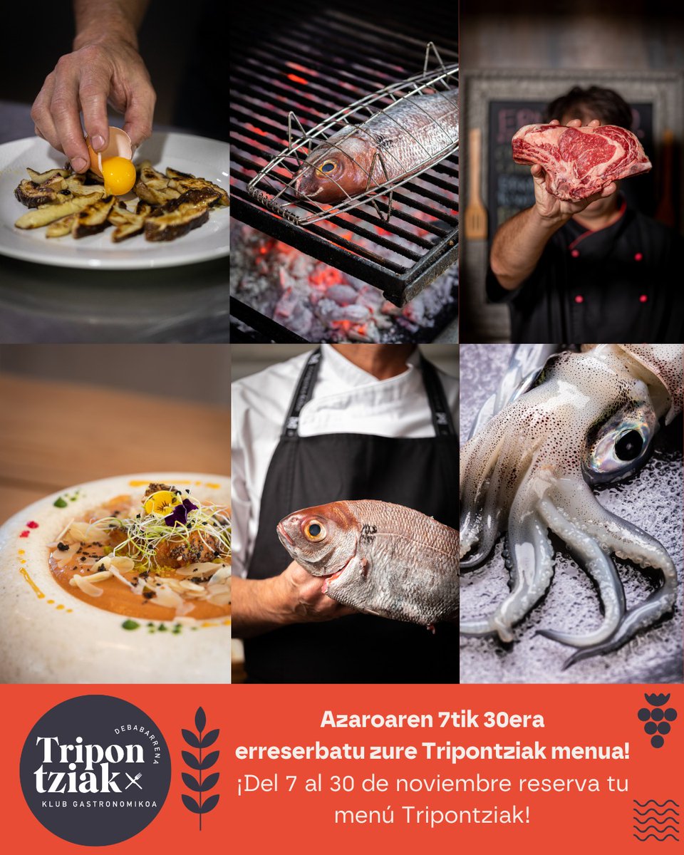 DebabarrenaTur's tweet photo. 🍽️ Este próximo viernes 7 de noviembre arranca una nueva edición de #Tripontziak. En este hilo te dejamos uno a uno los menús de los 7 restaurantes que participan este año en esta iniciativa gastronómica 🧵
#Debabarrena #gastronomía https://t.co/jj58H9UhJp