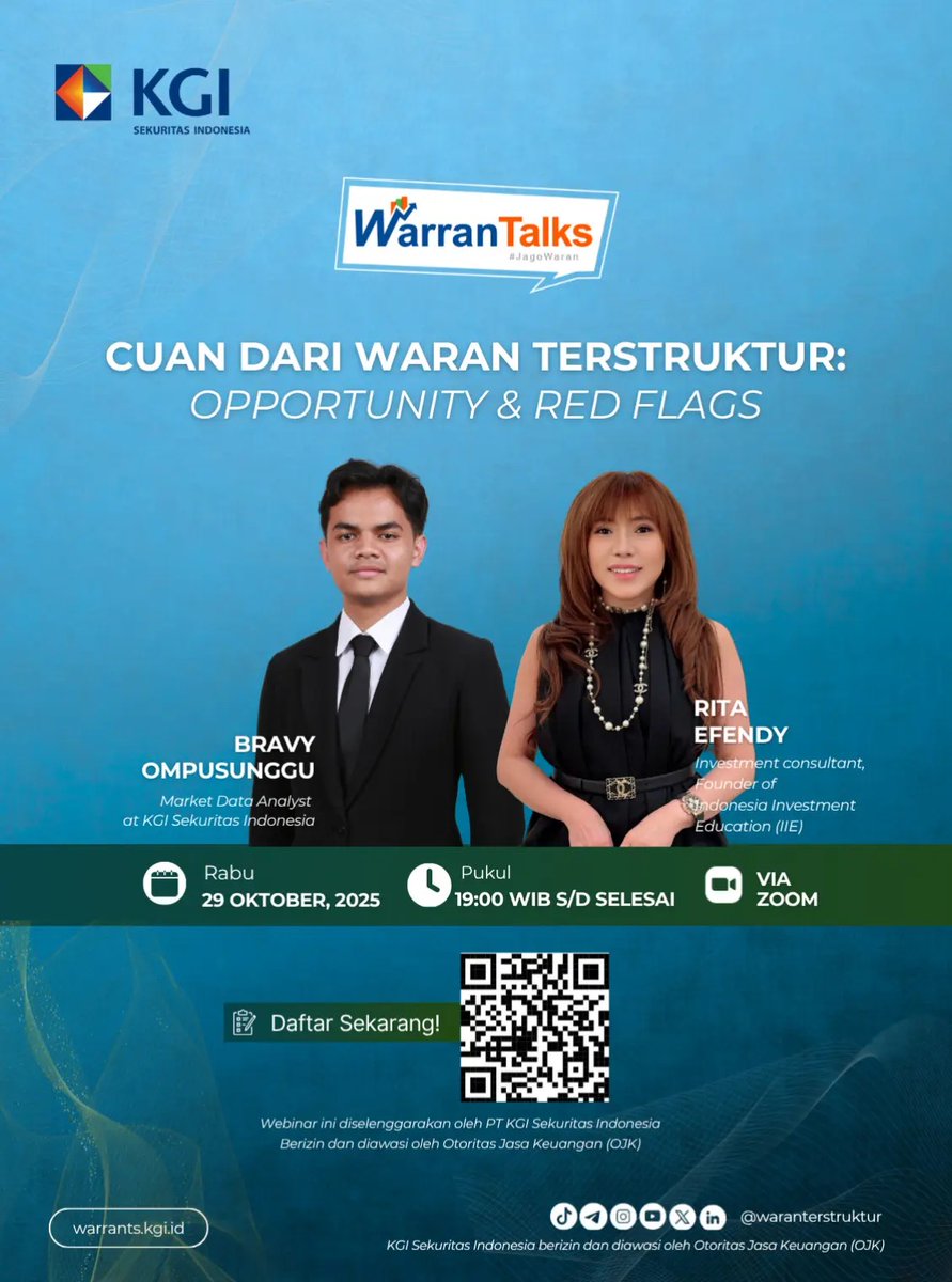 waranKGI's tweet photo. Hi KGInvestor! 🚀
WarranTalks Ep.5 is coming! 🎉
Bareng dua narasumber keren:
🎙️ Bravy Ompusunggu – Market Data Analyst
💼 Rita Efendy – Investment Consultant & Founder of Indonesia Investment Education
#fypシ #fypviraltwitter #Trending #trendingpost #cuan #TradingTips #waran https://t.co/Ii9LTWUrPs