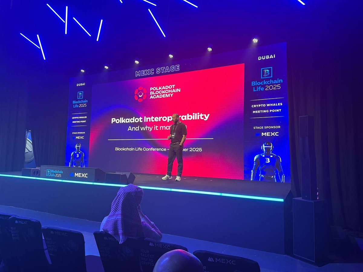 AcademyPolkadot's tweet image. 🧠 Live now at Blockchain Life 2025 @BlLife_Forum in Dubai!

Learn about Polkadot’s interoperability with Konstantinos ( @Crazy_baller23 ), Software Engineer at Polkadot Blockchain Academy, in his workshop on stage!

#PolkadotBlockchainAcademy #BlockchainLife2025 #Polkadot