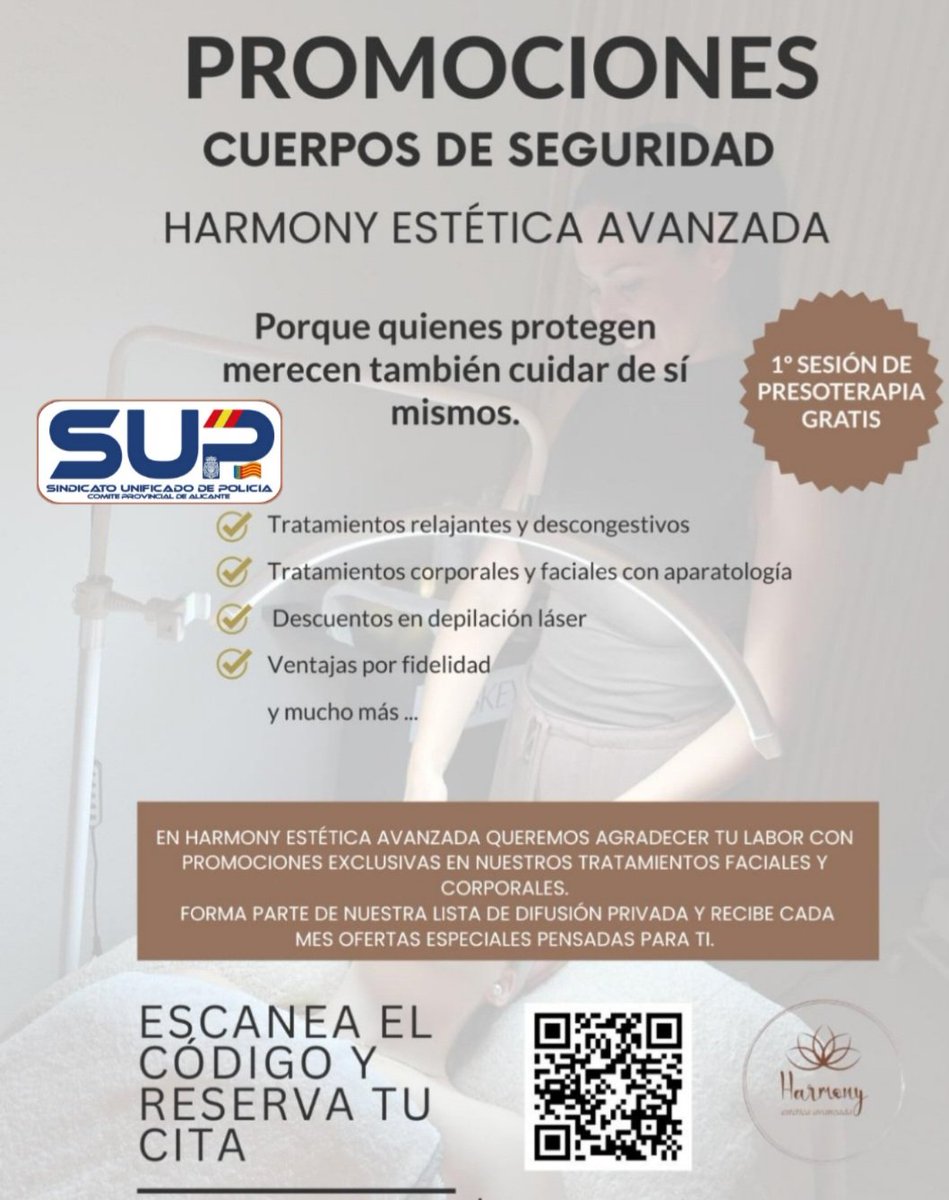 SUPAlicante's tweet image. Nuevo convenio para los 👮‍♀️👮‍♂️
El centro de estética @harmonyestetica_avanzada
 en San Vicente del Raspeig, se ofrece para cuidar de quien cuida al ciudadano a precios especiales. 
Te ayudamos tanto en tu vida profesional como en la personal
#SUPLiderEnServicios