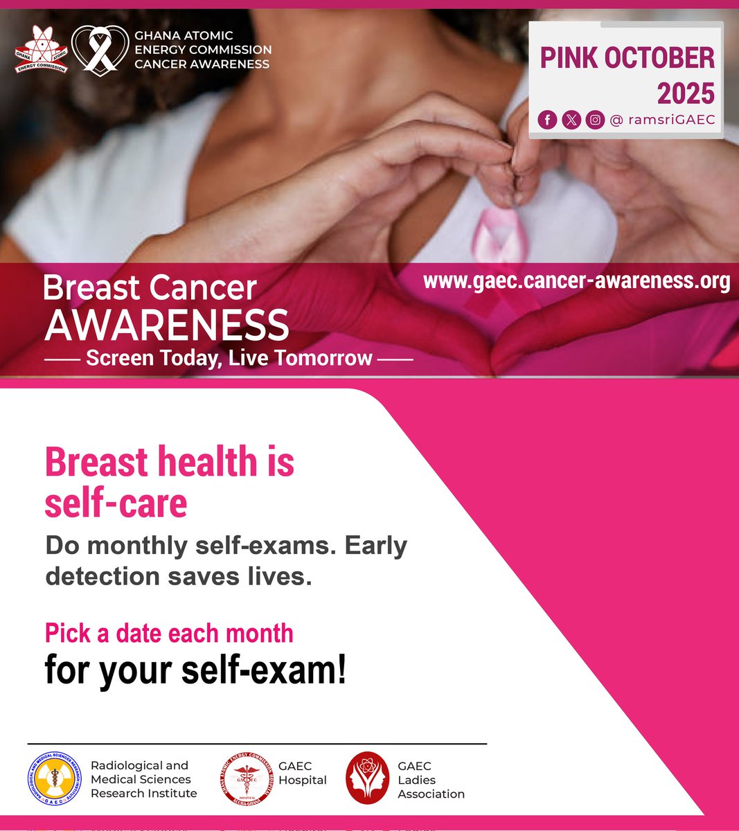 𝐏𝐢𝐧𝐤 𝐎𝐜𝐭𝐨𝐛𝐞𝐫  - 𝐁𝐫𝐞𝐚𝐬𝐭 𝐂𝐚𝐧𝐜𝐞𝐫 𝐀𝐰𝐚𝐫𝐞𝐧𝐞𝐬𝐬 𝐌𝐨𝐧𝐭𝐡 - DAY 28🎗 
Know the signs. Check yourself. Spread awareness
#BreastCancerAwareness #EarlyDetection #thinkpink