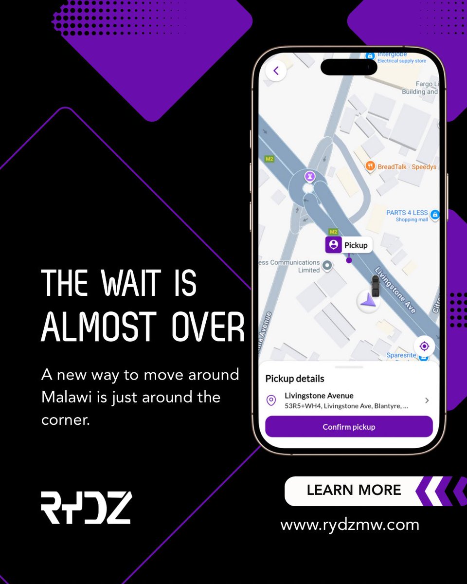 rydzapp's tweet photo. Something exciting is happening in Malawi!

For too long, getting around has been a challenge — waiting, searching, hoping for a better way to move.

That’s about to change.

Rydz is almost here — built for Malawi, inspired by you, and designed to make every journey simple &amp; safe https://t.co/vkOFeB4rYR