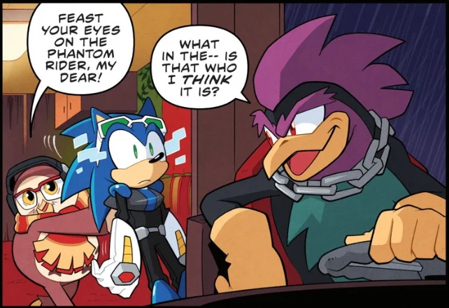 Nite the Owl and Don the Rooster are characters who debuted in IDW's Sonic Annual 2020. Eagle-eyed fans noticed the two seemed to be a gay couple, confirming it with Evan Stanley on their Tumblr. Future appearances of the two would make it more clear they are married.