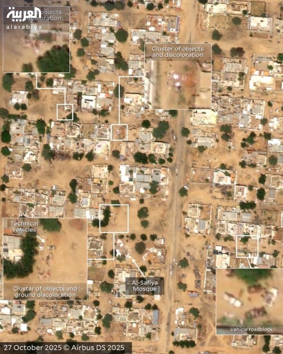 AlArabiya's tweet image. صور جديدة التقطتها أقمار ماكسار الصناعية من مدينة #الفاشر في #السودان تُظهر بقعًا حمراء حول منازل على الأرجح أنها دماء تُشير إلى عمليات قتل جماعي للمدنيين على يد قوات الدعم السريع.
#العربية