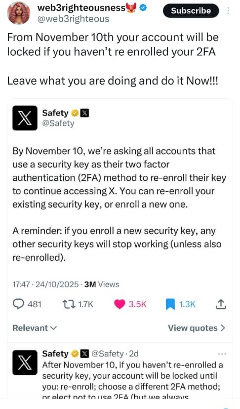 Bigkene10's tweet image. 🚨 Worried about losing your account? 😬
Here’s how to activate Google Authenticator for stronger security in just a few minutes 🔐👇
A thread 🧵