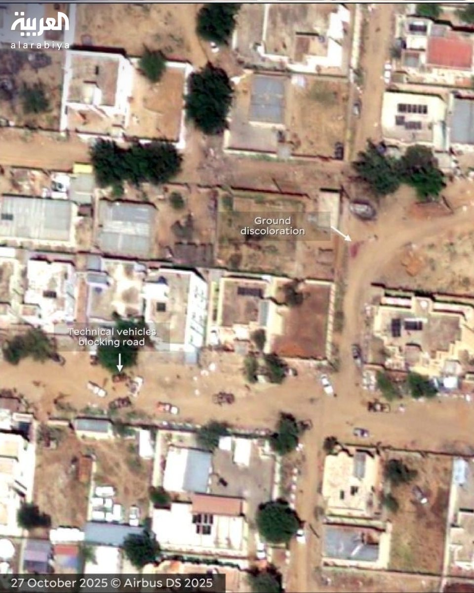 AlArabiya's tweet image. صور جديدة التقطتها أقمار ماكسار الصناعية من مدينة #الفاشر في #السودان تُظهر بقعًا حمراء حول منازل على الأرجح أنها دماء تُشير إلى عمليات قتل جماعي للمدنيين على يد قوات الدعم السريع.
#العربية
