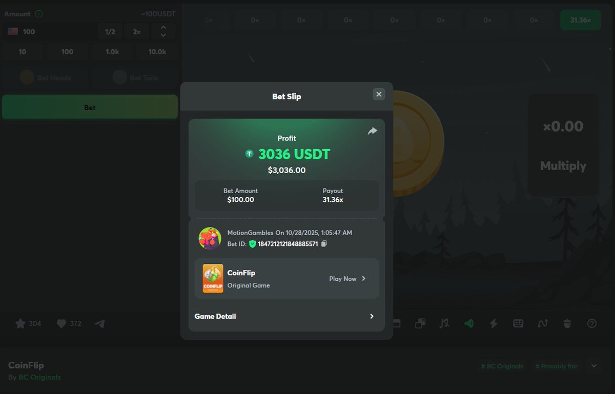 EASY $100 --> $3,036 ON COINFLIP🪙

EVERYONE REPLY YOUR BC GAME UIDs BELOW👇