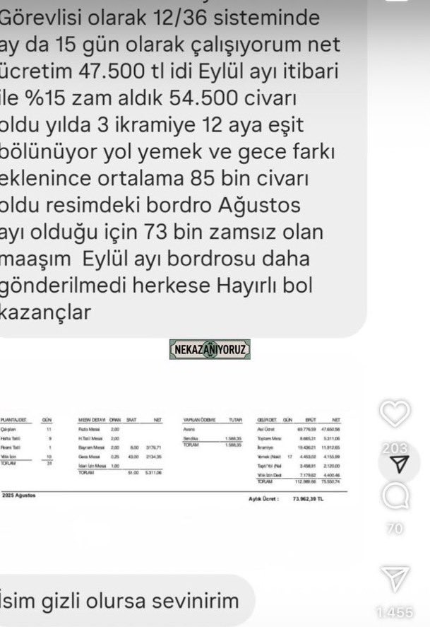 Ayda 15 gün çalışan belediye güvenliği 85 bin lira alıyor.
Devletin silahlı güvenliği 68 bin lira alıyor.
Vicdanınız rahatsa sorun yok.
#PoliseÇözüm