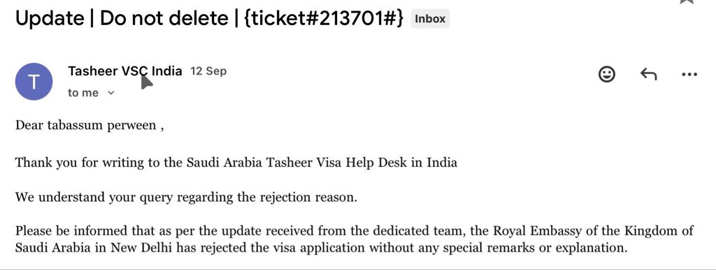 PerweenTab58938's tweet photo. @vfsglobalcare I have already written an email regarding the second rejection. For the first rejection, please see below the reply I received from VFS — which was not at all satisfactory. https://t.co/0cVOuBYEmL
