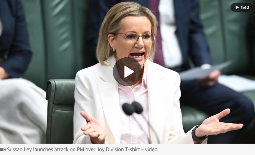 Ley waited five days this time to launch an even stranger and politically puzzling attack on Albanese’s choice to wear the T-shirt of seminal British post-punk band Joy Division as he departed his plane on arrival from Washington DC last Thursday.