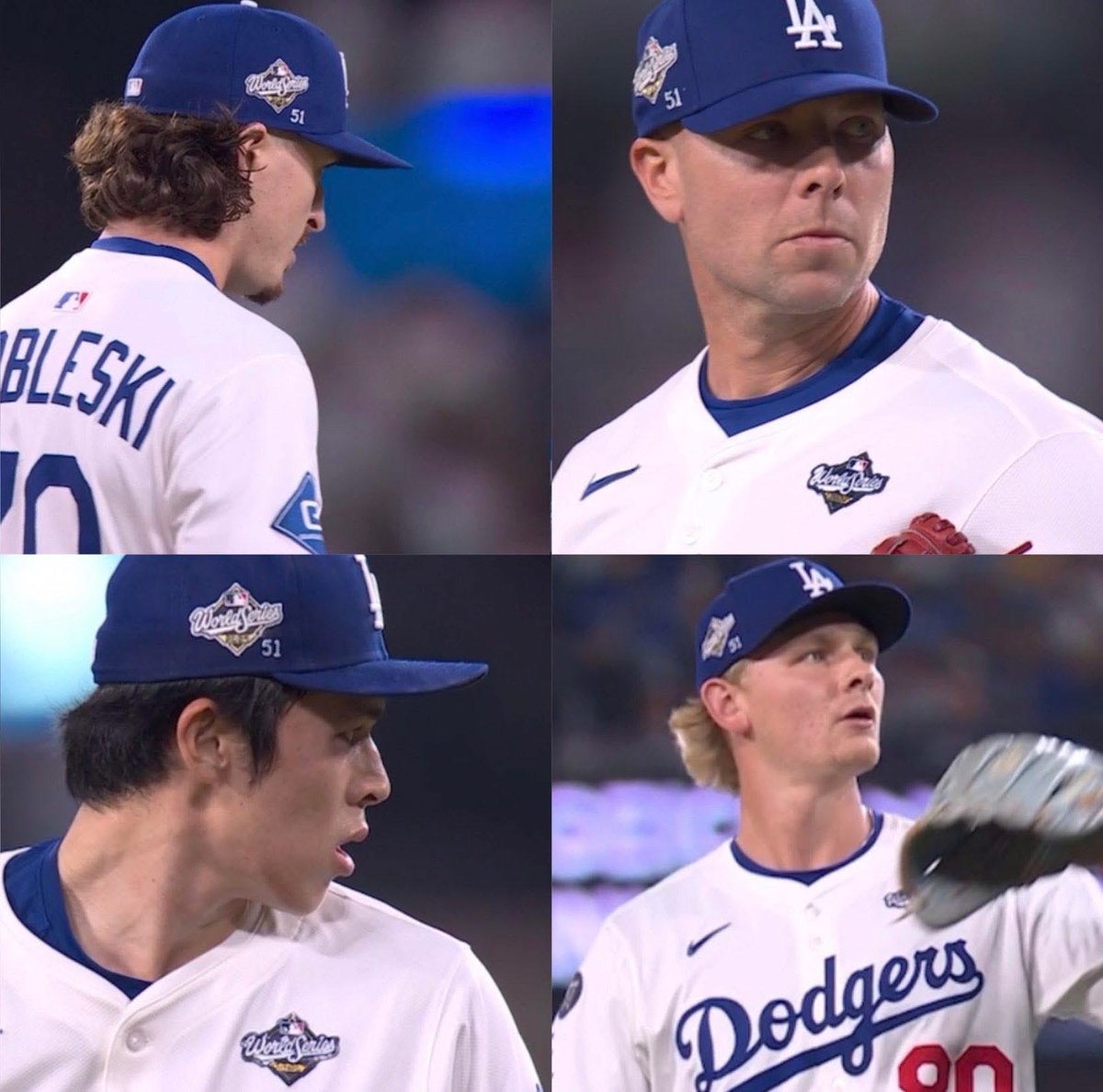 JMA_Digital's tweet photo. @ScottWarner18 @Dodgers @Alex_Vesia Every Dodgers reliever wearing Alex Vesia’s #51 on their hat. https://t.co/aYXgEHS41J