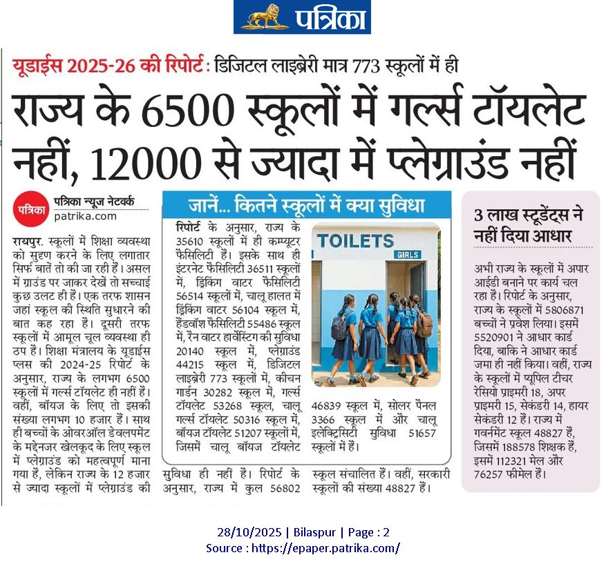 शिक्षक भर्ती का हाल: 
'युक्तिकरण' के बाद भी 'सरकारी स्कूलों' में 22,000+ पद खाली!🤦‍♂️

चुनावी वादा: 57,000 शिक्षकों की भर्ती.

हकीकत: मंत्री निवास के बाहर प्रदर्शन, 5,000 पदों पर नोटिफिकेशन का 'आश्वासन'.

ग्राउंड रियलिटी: 6,500 स्कूलों में गर्ल्स टॉयलेट नहीं, 12,000+ में