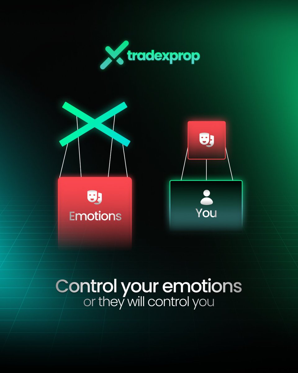 TradeXProp's tweet image. Every trader faces the same charts. The difference is emotional control.

Fear, greed, and impatience can sabotage even the best strategy. When you learn to control your emotions, you stop reacting and start executing your plan.